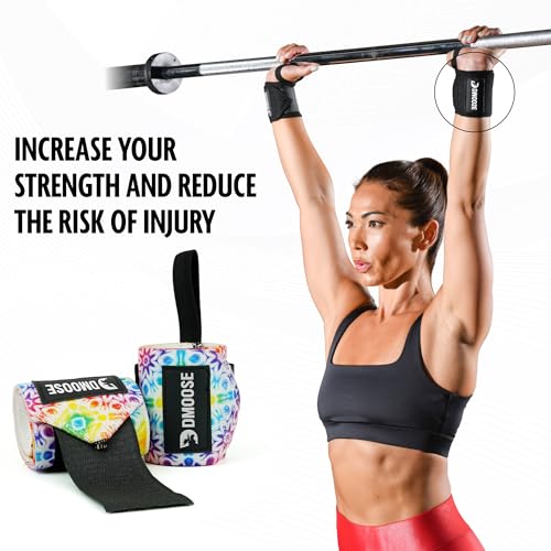 DMoose weightlifting wrist wraps for women 12 and 18 Inches Thumb Loops with Wrist Support for Workouts Powerlifting Wrist Straps for Weight Lifting Men and Women Colorful