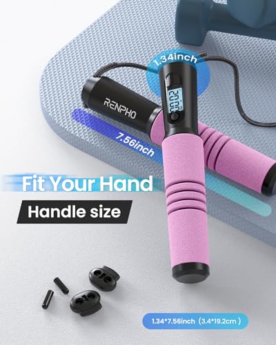 Jump Rope, RENPHO Smart Jump Rope with Counter, Fitness Skipping Rope with APP Data Analysis, Workout Jump Ropes for Home Gym, Crossfit, Jumping Rope for Exercise for Men, Women, Kids, Girls - Pink