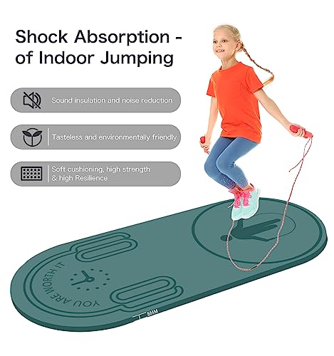 LERYG 8/20/30mm Jump Rope Mat Fitness Exercise Mat Durable, Non-Slip, Workout Mats with Jump Rope & Carrying Bag for Home Gym Flooring in Darkgreen(55"x 24")