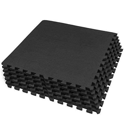 SUPERJARE 0.56'' Thick 6 Pcs 24 Sq Ft Rubber Top Exercise Equipment Mats, High Density EVA Foam Mats with Rubber Top, Interlocking Gym Flooring for Home Gym, Protective Workout Mat, Black