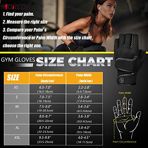 MOREOK Workout Gloves Padded Weight Lifting Gloves for Men/Women, [3MM Gel] Fingerless Grip Gym Gloves Fitness Gloves Black-S