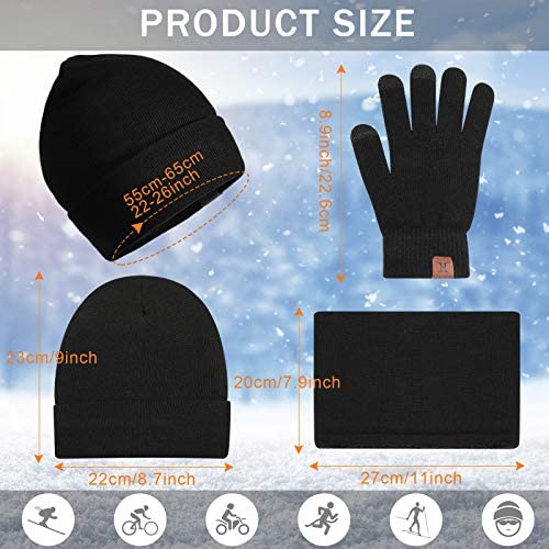 6 Pieces Winter Beanie Hat Scarf Touchscreen Gloves Neck Warm Knitted Fleece Lined for Men and Women Black, Grey