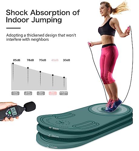 LERYG 8/20/30mm Jump Rope Mat Fitness Exercise Mat Durable, Non-Slip, Workout Mats with Jump Rope & Carrying Bag for Home Gym Flooring in Darkgreen(55"x 24")