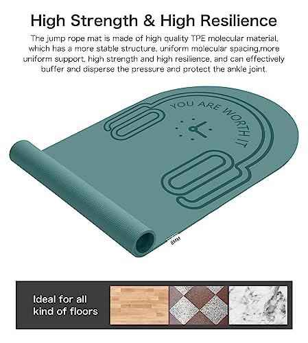 LERYG 8/20/30mm Jump Rope Mat Fitness Exercise Mat Durable, Non-Slip, Workout Mats with Jump Rope & Carrying Bag for Home Gym Flooring in Darkgreen(55"x 24")