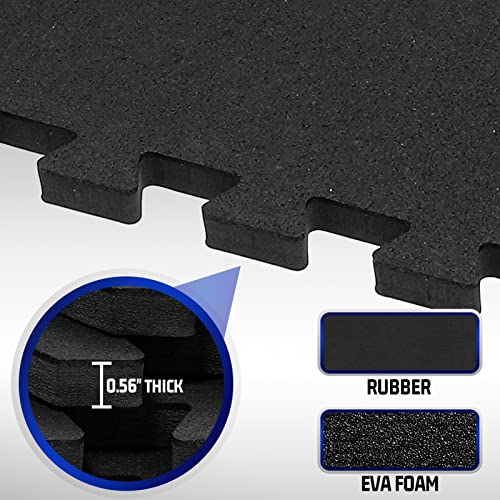 SUPERJARE 0.56'' Thick 6 Pcs 24 Sq Ft Rubber Top Exercise Equipment Mats, High Density EVA Foam Mats with Rubber Top, Interlocking Gym Flooring for Home Gym, Protective Workout Mat, Black