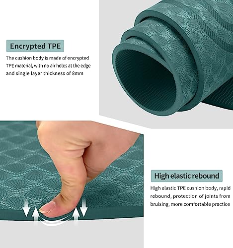 LERYG 8/20/30mm Jump Rope Mat Fitness Exercise Mat Durable, Non-Slip, Workout Mats with Jump Rope & Carrying Bag for Home Gym Flooring in Darkgreen(55"x 24")