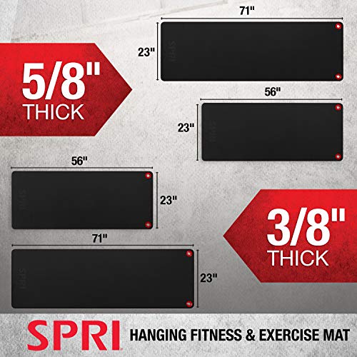 SPRI Hanging Exercise Mat, Fitness & Yoga Mat for Group Fitness Classes, Commercial Grade Quality with Reinforced Holes, 56"L x 23"W x 3/8" Thick