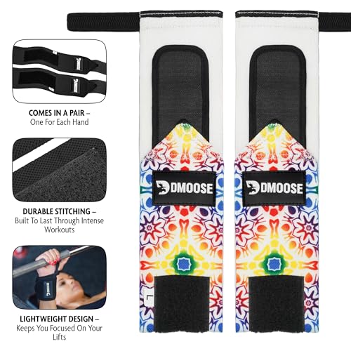 DMoose weightlifting wrist wraps for women 12 and 18 Inches Thumb Loops with Wrist Support for Workouts Powerlifting Wrist Straps for Weight Lifting Men and Women Colorful