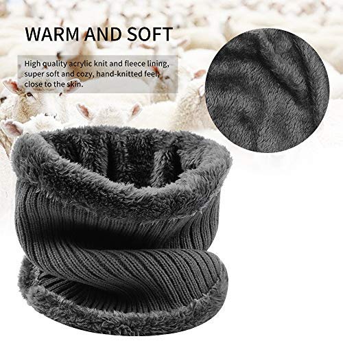 XIAOHAWANG 2-Pieces Winter Hat Scarf Set Knit Cable Visor Beanie Warm Scarves Fleece Lining Patchwork Stripe Newsboy Cap with Brim for Outdoor Sport(Grey)