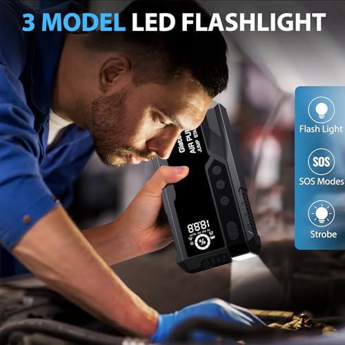 Giatero Jump Starter with Air Compressor, 4000A 150PSI Car Battery Jump Starter Portable (9.0L Gas/8.0L Diesel), 12V Jump Box Battery Pack with Large LCD Display, 3 Modes Flashlight and Storage Bag