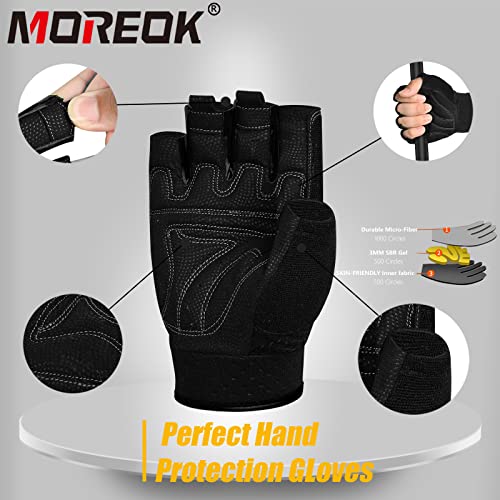 MOREOK Workout Gloves Padded Weight Lifting Gloves for Men/Women, [3MM Gel] Fingerless Grip Gym Gloves Fitness Gloves Black-S