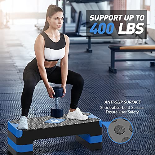 GYMMAGE Aerobic Exercise Step, Adjustable Aerobic Stepper for Exercise, Workout Step Platform for Step Up, 26.5" Step Deck with 4” 6” 8” Adjustable Height Risers, Women Home Gym Cardio Fitness