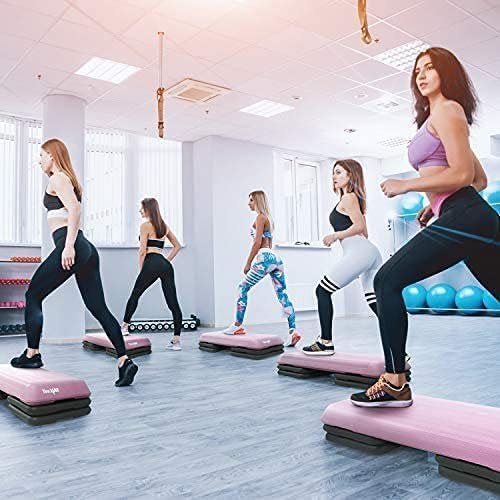 Yes4All Adjustable Workout Aerobic Exercise Step Platform Health Club Size with 4 Adjustable Risers Included and Extra Risers Options - Pink Grey