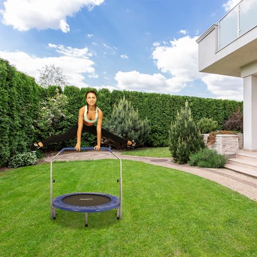SereneLife 36"/40" Portable & Foldable Trampoline in-Home Mini Rebounder with Adjustable Handrail for Indoor and Outdoor Workout Use, Fitness Body Exercise, Round Jumping Cardio, Safe for Kids/Adults