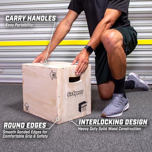 GoSports Fitness Launch Box 3-in-1 Adjustable Height Wood Plyo Jump Box for Exercises of All Skill Levels - Small