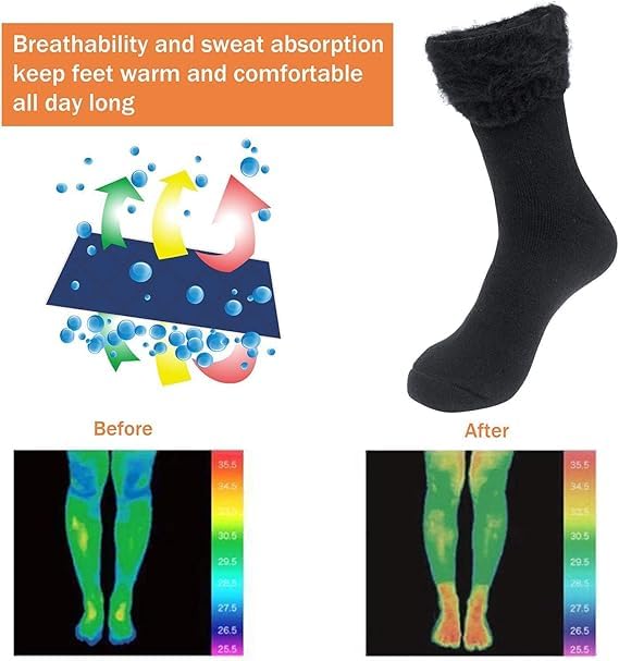 Thermal Socks for Men Thick Insulated Heated Socks Winter Warm Socks for Cold Weather, A-Black(4 Pairs)