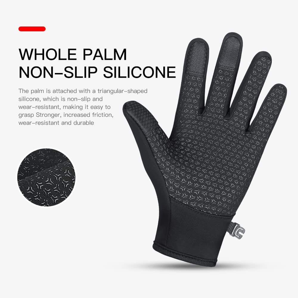 TEMEI Winter Thermal Gloves for Men and Women, Touch Screen Texting Fingers Waterproof Windproof Anti Slip Warm Gloves for Hiking Driving Running Cycling (Black, Small)