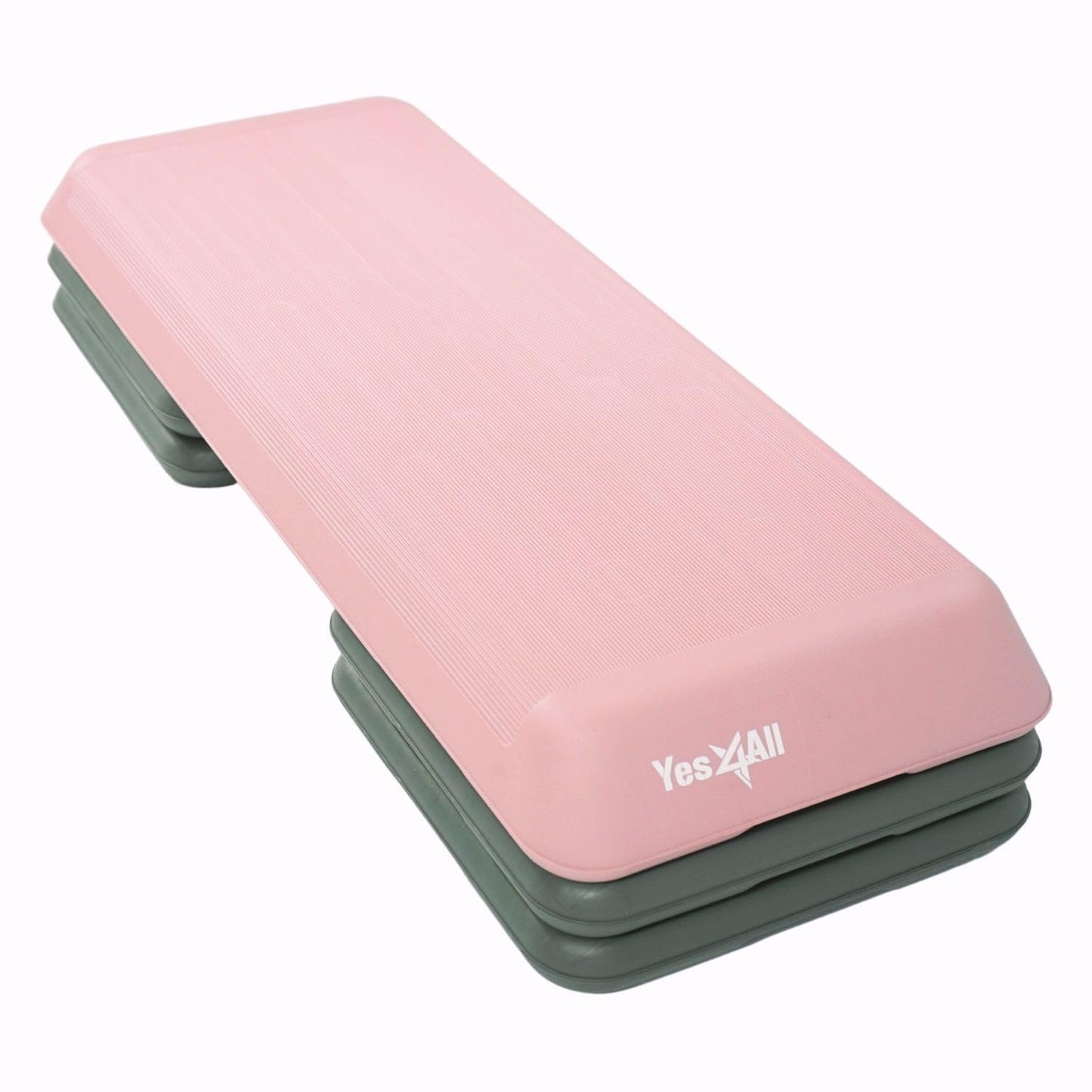 Yes4All Adjustable Workout Aerobic Exercise Step Platform Health Club Size with 4 Adjustable Risers Included and Extra Risers Options - Pink Grey