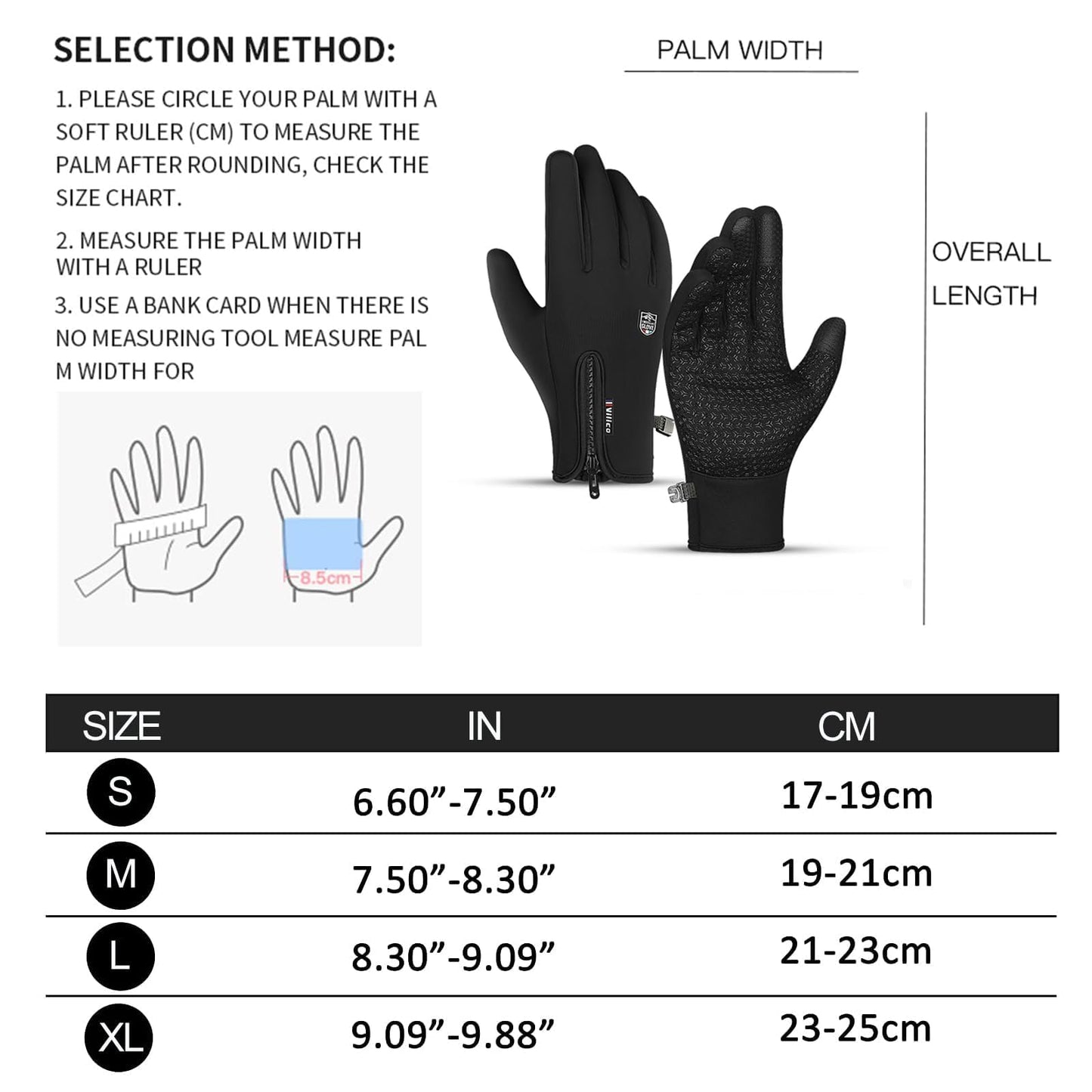 TEMEI Winter Thermal Gloves for Men and Women, Touch Screen Texting Fingers Waterproof Windproof Anti Slip Warm Gloves for Hiking Driving Running Cycling (Black, Small)