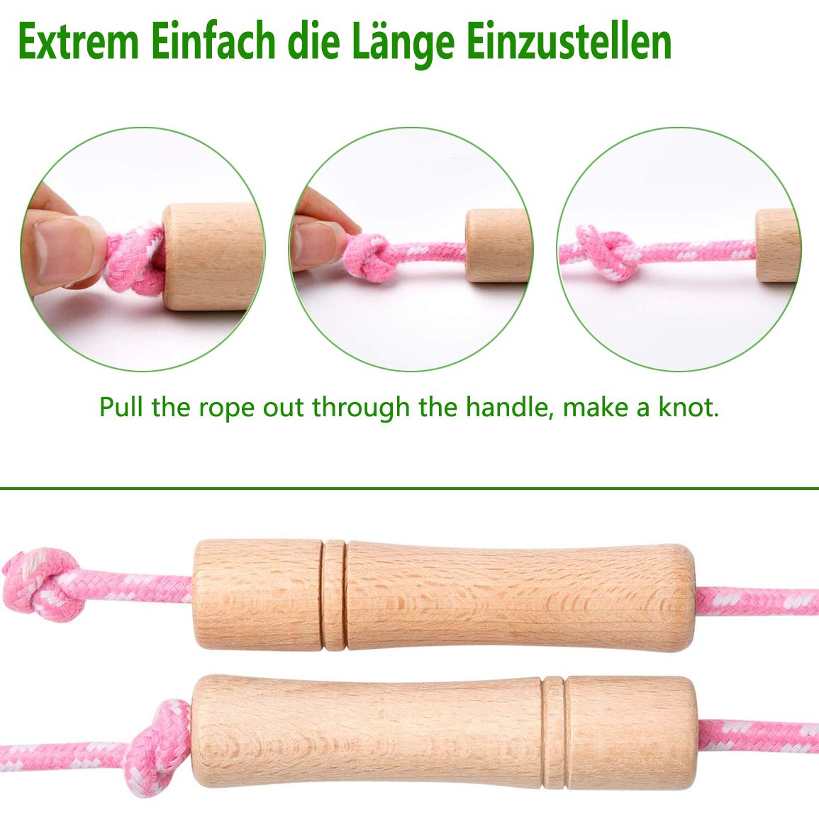 Cotton Jump Rope for Kids - Wooden Handle - Adjustable Cotton Braided Fitness Skipping Rope - Outdoor Fun Activity, Great Party Favor, Exercise Activity, Pack of 2 (Pink+Yellow)