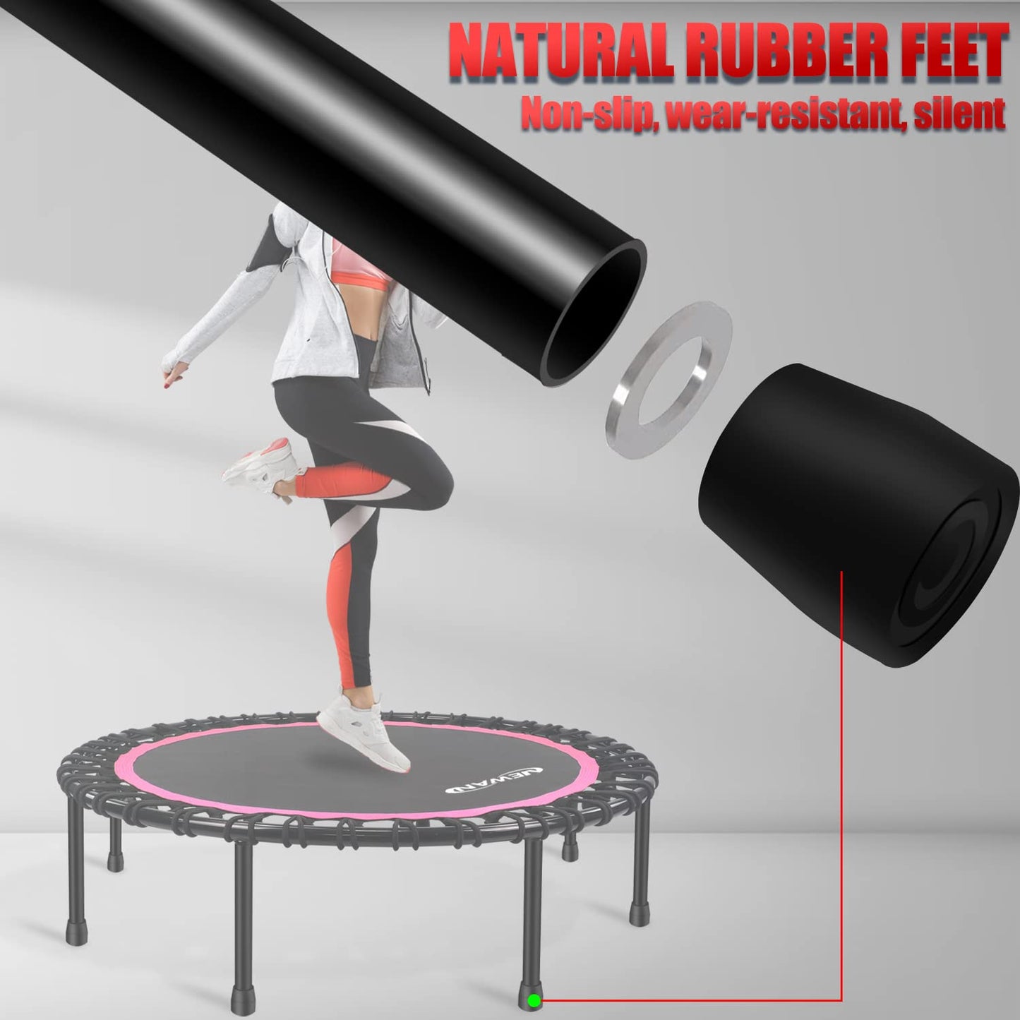 NEWAN 48'' Mini Trampoline for Adults,rebounder Trampoline, Silent Stable Exercise Fitness Trampoline for Adults Indoor Garden Workout,Max Load 330 lbs
