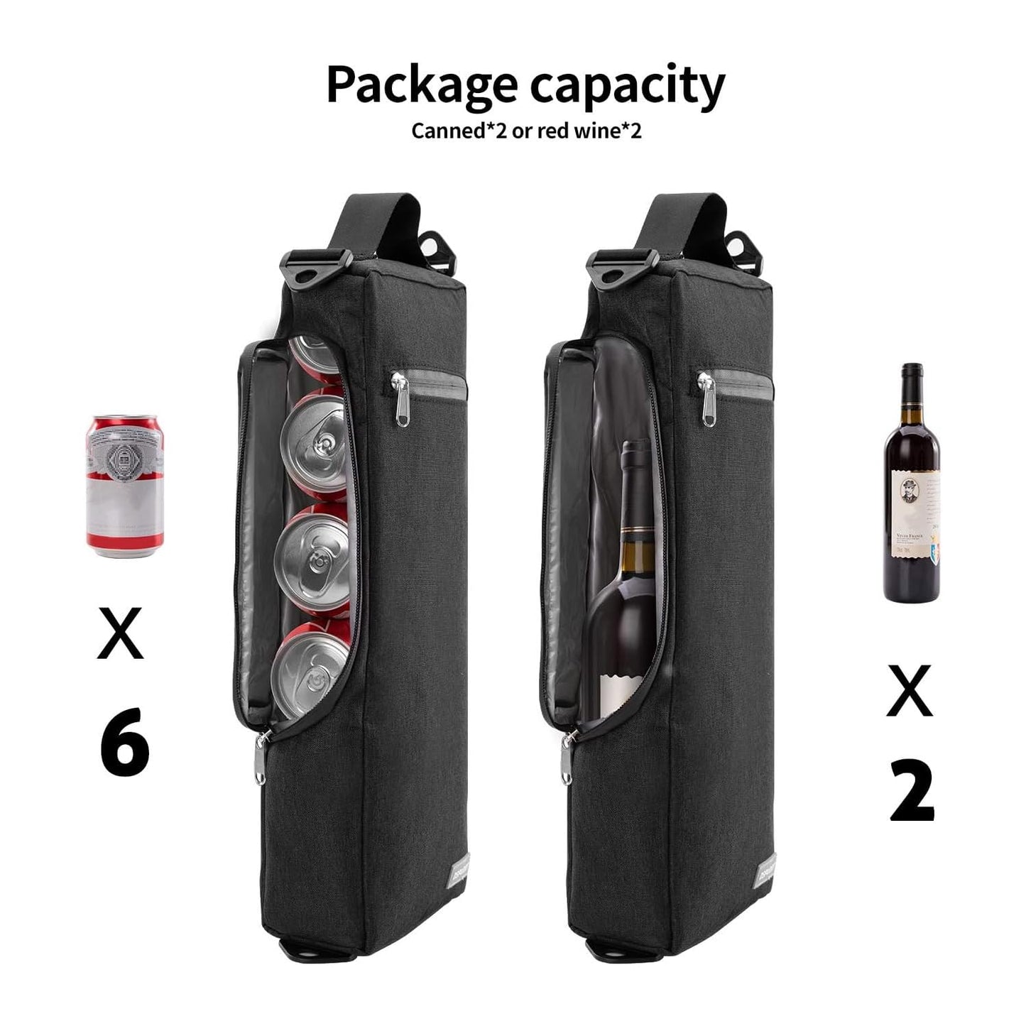 OSPUORT Golf Cooler Bag Waterproof Insulated with Detachable Shoulder Strap - Hold 6 Pack of Cans or Two Bottles of Wine (Black)