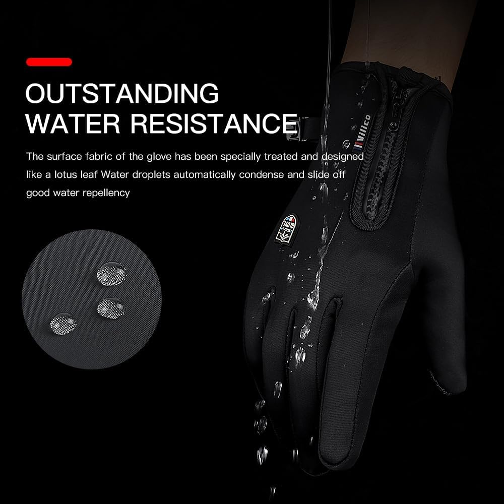 TEMEI Winter Thermal Gloves for Men and Women, Touch Screen Texting Fingers Waterproof Windproof Anti Slip Warm Gloves for Hiking Driving Running Cycling (Black, Small)