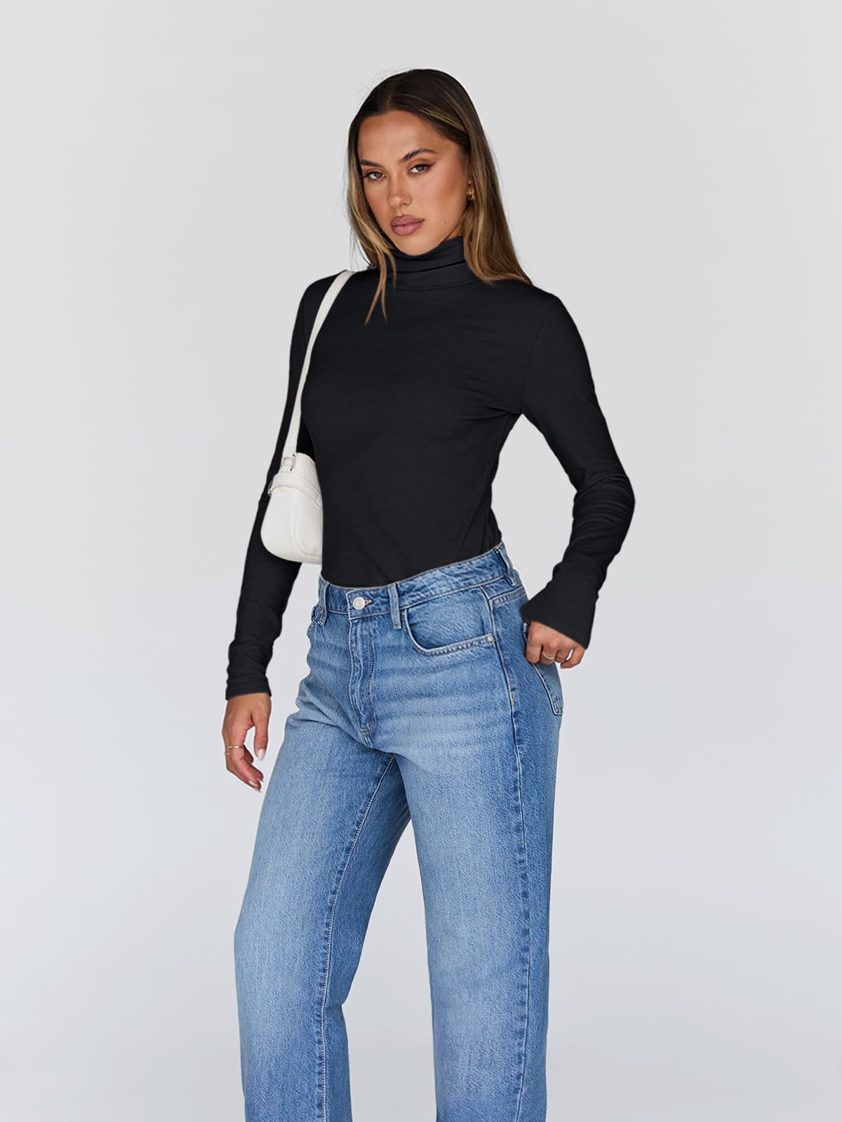 Trendy Queen Women's Turtleneck Long Sleeve Shirts Fall Fashion BasicThermal Underwear Tops Winter Clothes 2024 Black M
