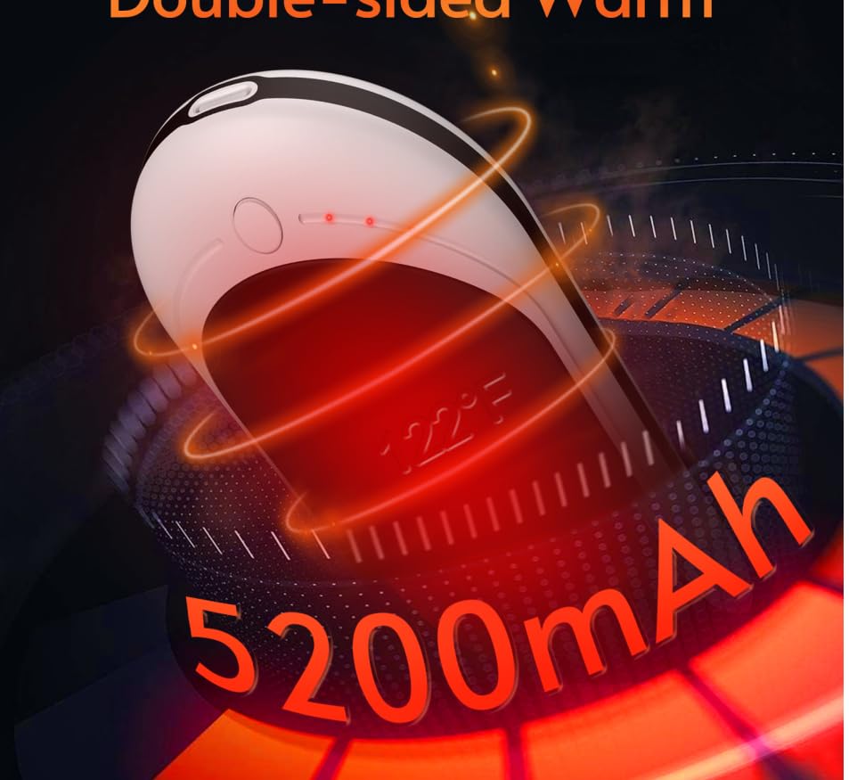Hand Warmers Rechargeable 5200mAh Portable Reusable Powerbank USB Battery Hot Pocket Electric Double-Sided Heaters for Heat Therapy Raynauds, and Great Gifts for Men/Women in Cold Wether Winter