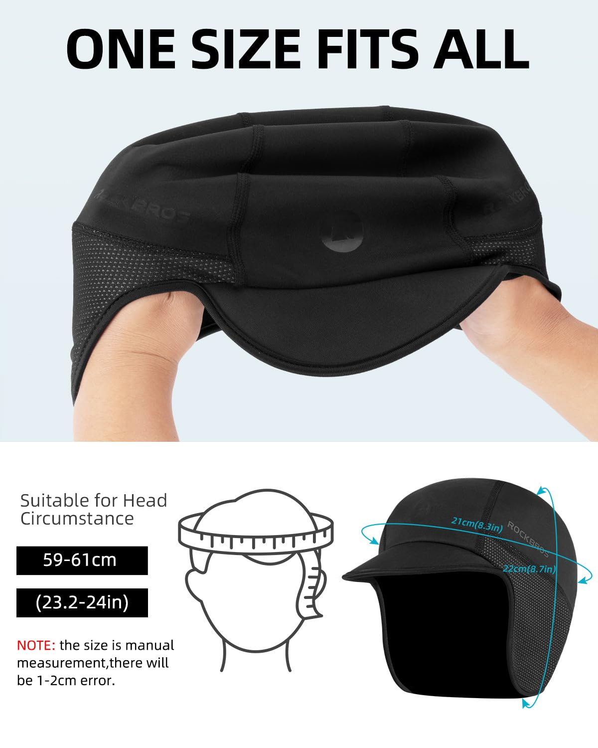 ROCKBROS Winter Cycling Caps for Men Women Windproof Cycling Hat with Sun Visor Under Helmet Liner Black*2