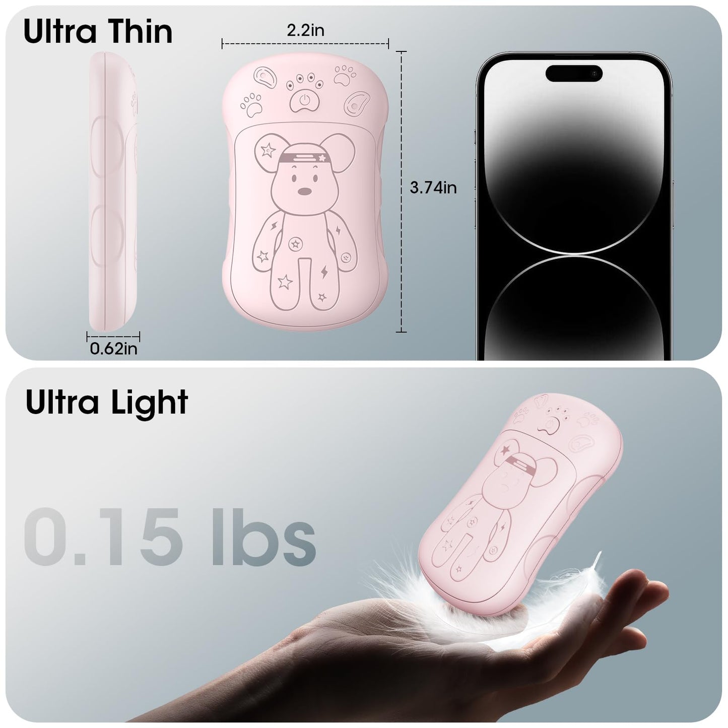 Rechargeable Hand Warmers 2 Pack, WXX 2 in 1 Electric Hand Warmer, 6000mAh Portable Pocket Warmers Dual-Sided Safe Heating, Electronic Winter Gifts for Men Women Kids, Golf, Outdoors, Fishing Pink