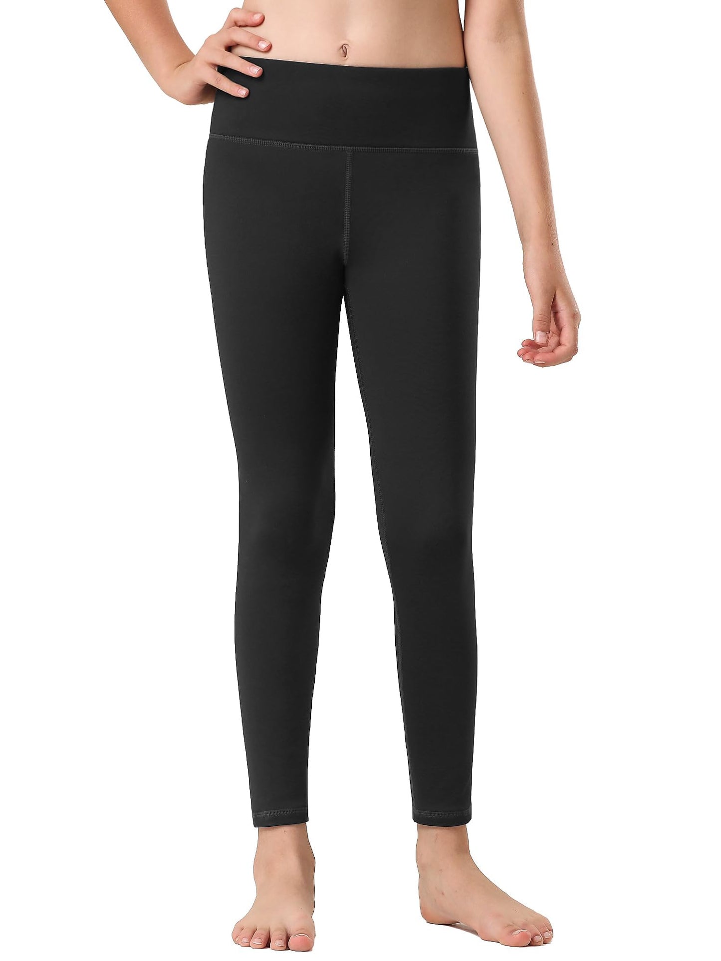 Stelle Girl's Fleece Lined Leggings Youth High Waist Warm Winter Athletic Yoga Pants with Hidden Pocket (Black,M)