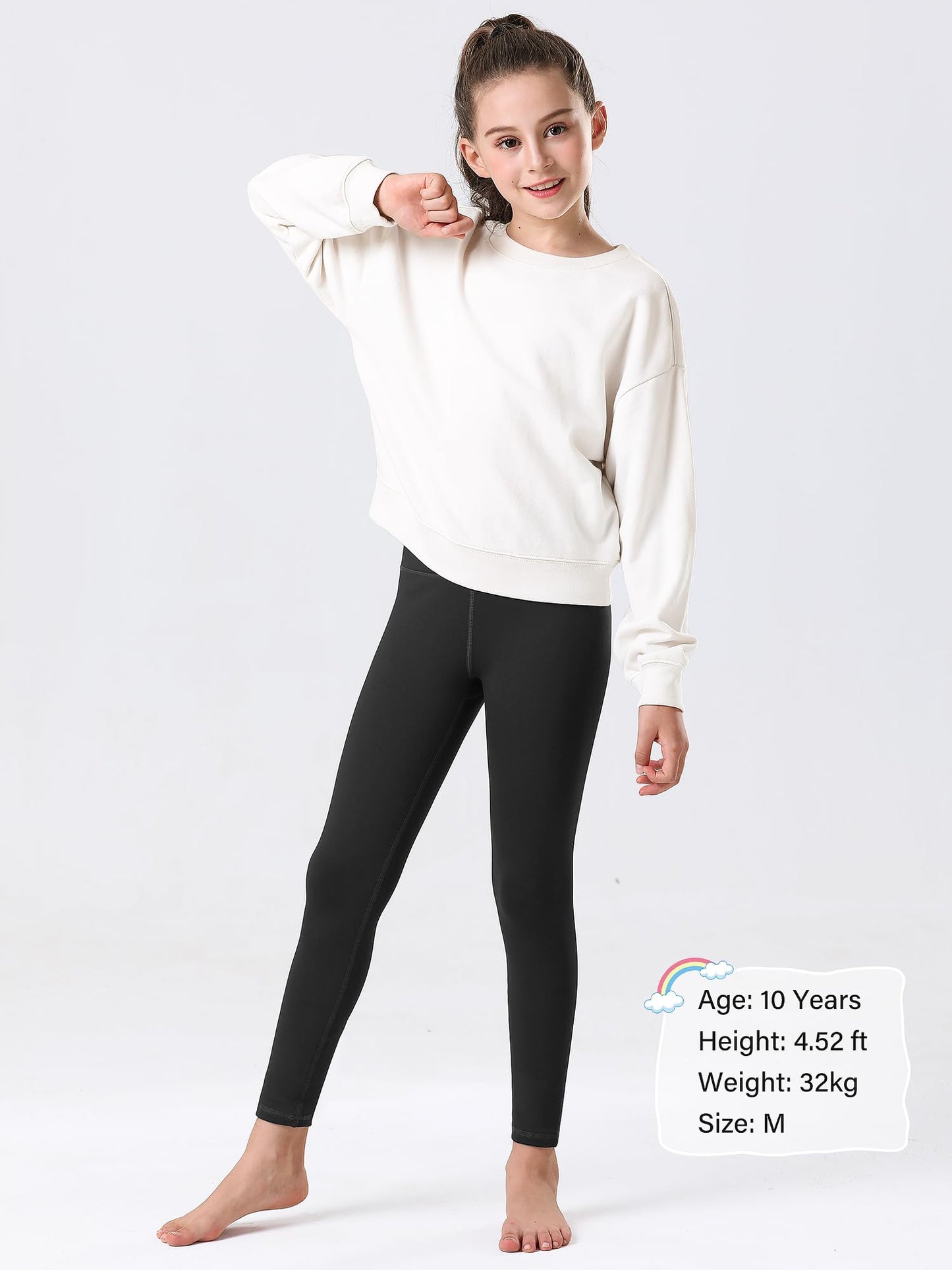 Stelle Girl's Fleece Lined Leggings Youth High Waist Warm Winter Athletic Yoga Pants with Hidden Pocket (Black,M)