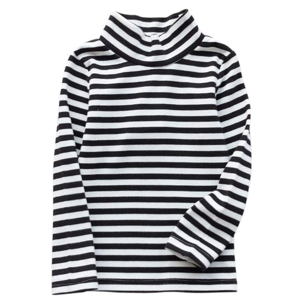 JWWN Toddler Boys Girls Thermal Tops Kids Winter Undershirt Stripe Turtleneck Fleece Baselayer Long Sleeve T Shirts,(Black,24Months)