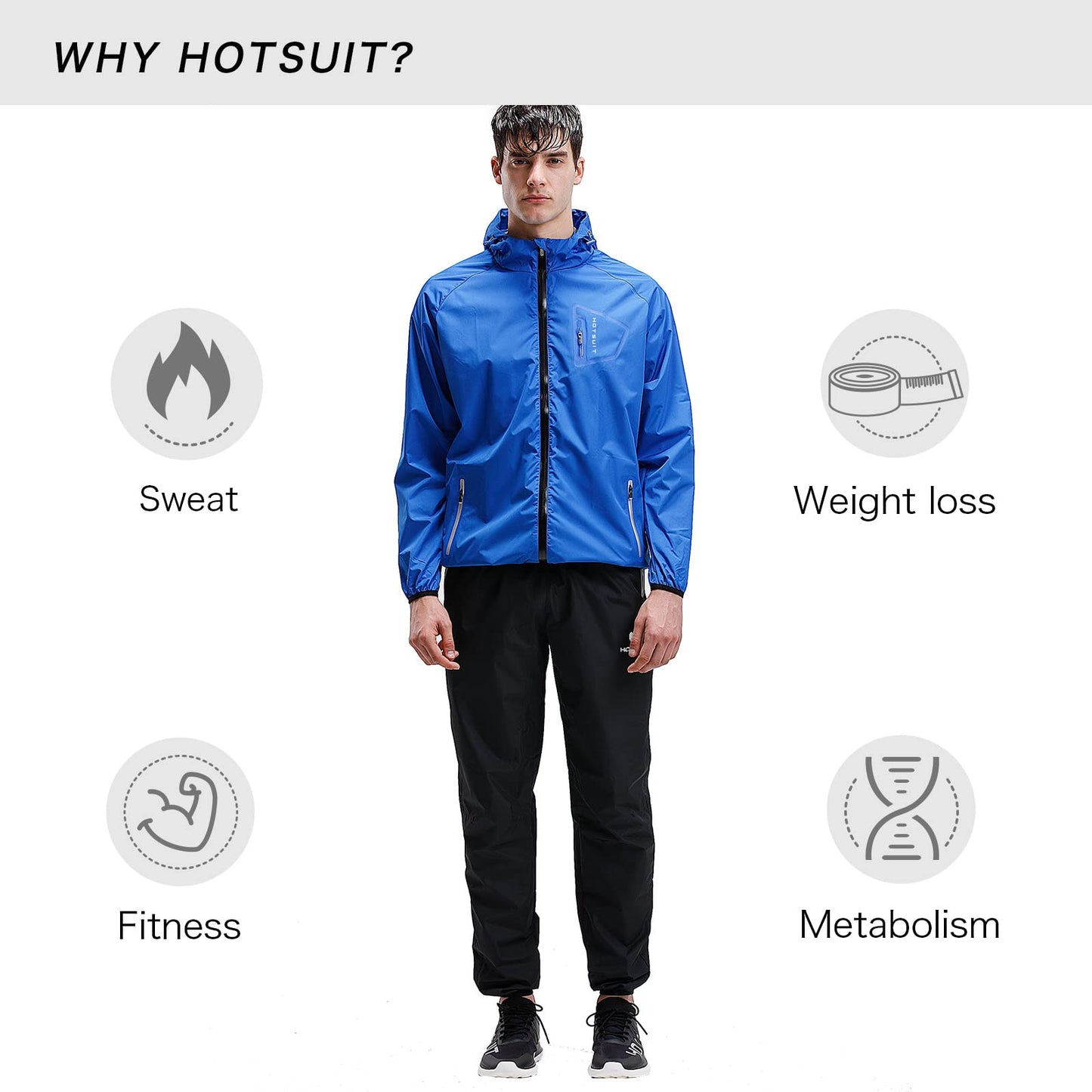 HOTSUIT Sauna Suit Men Anti Rip Boxing Sweat Suits Exercise Workout Jacket, Blue, S