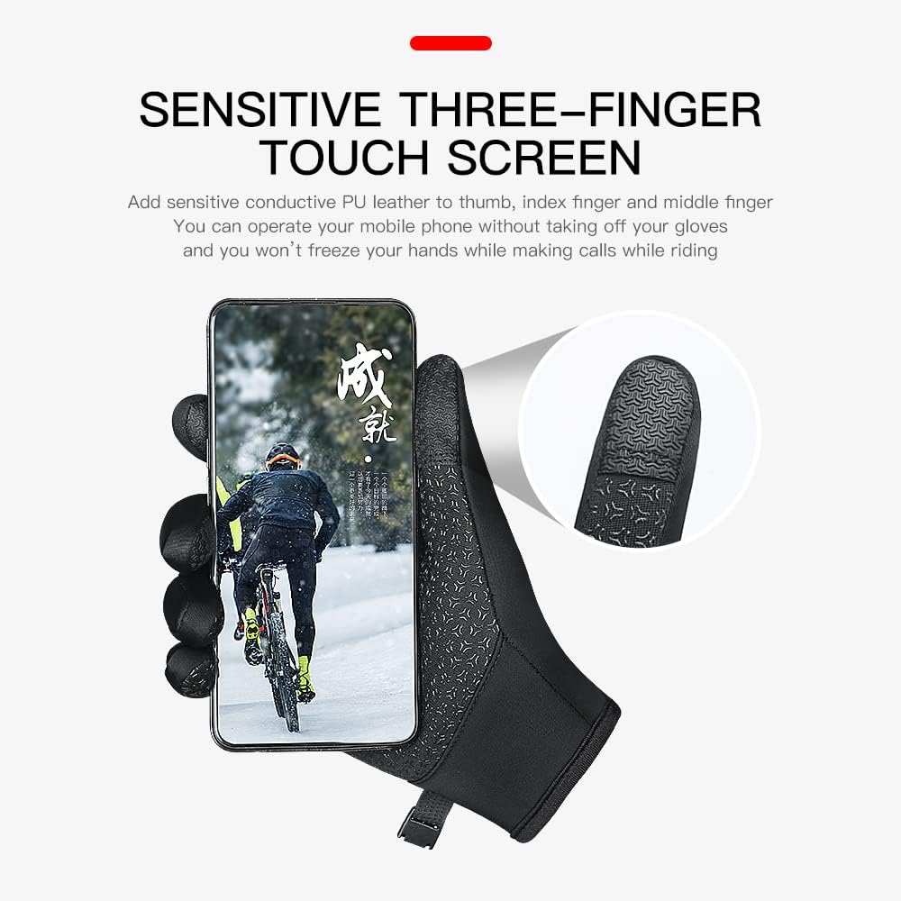 TEMEI Winter Thermal Gloves for Men and Women, Touch Screen Texting Fingers Waterproof Windproof Anti Slip Warm Gloves for Hiking Driving Running Cycling (Black, Small)
