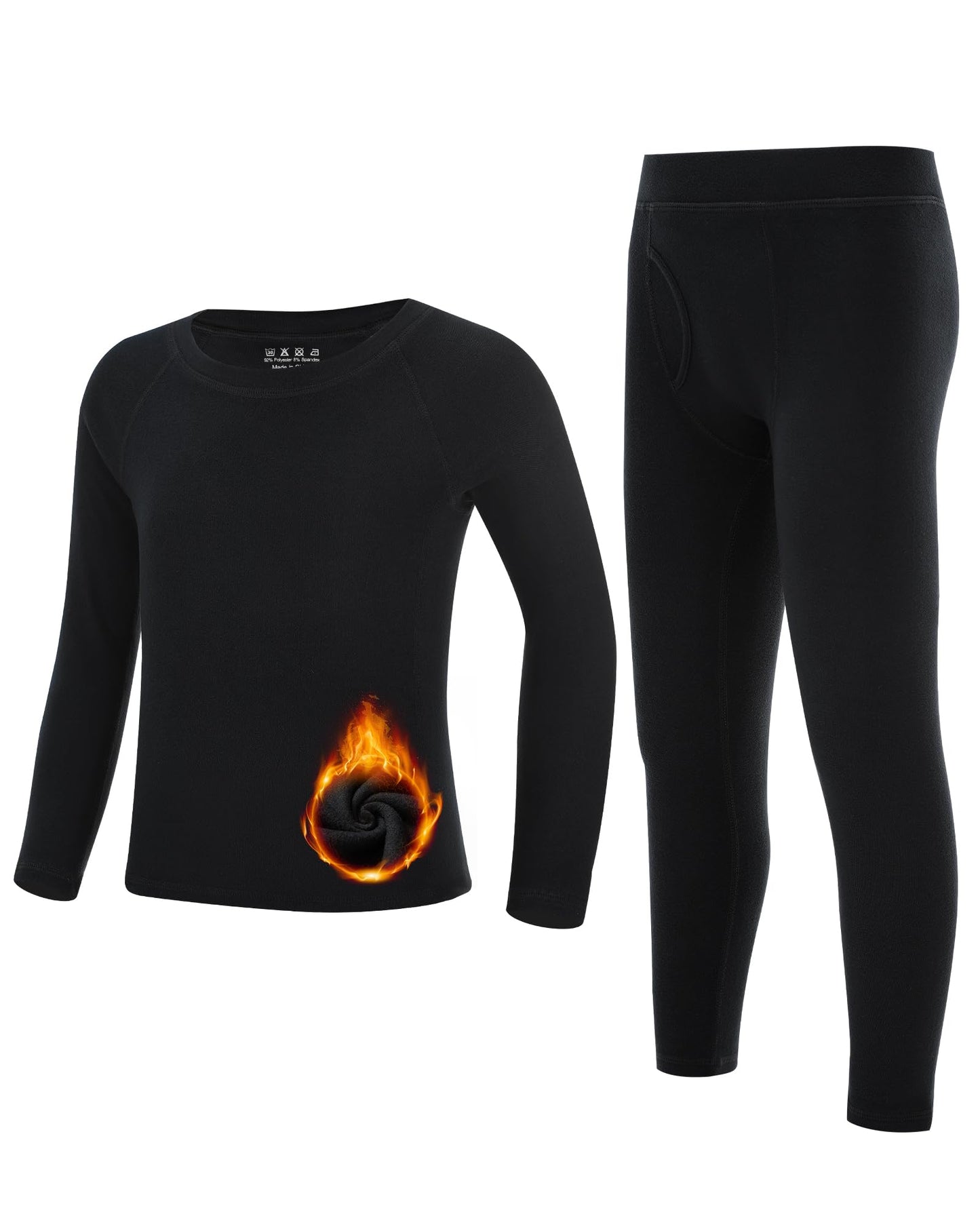 Runhit Youth Kids Thermal Underwear Set Skiing Base Layer Boys Thermal Underwear Set Long Sleeve Shirts Fleece Lined Leggings 2 Pieces Winter Cold Large Black