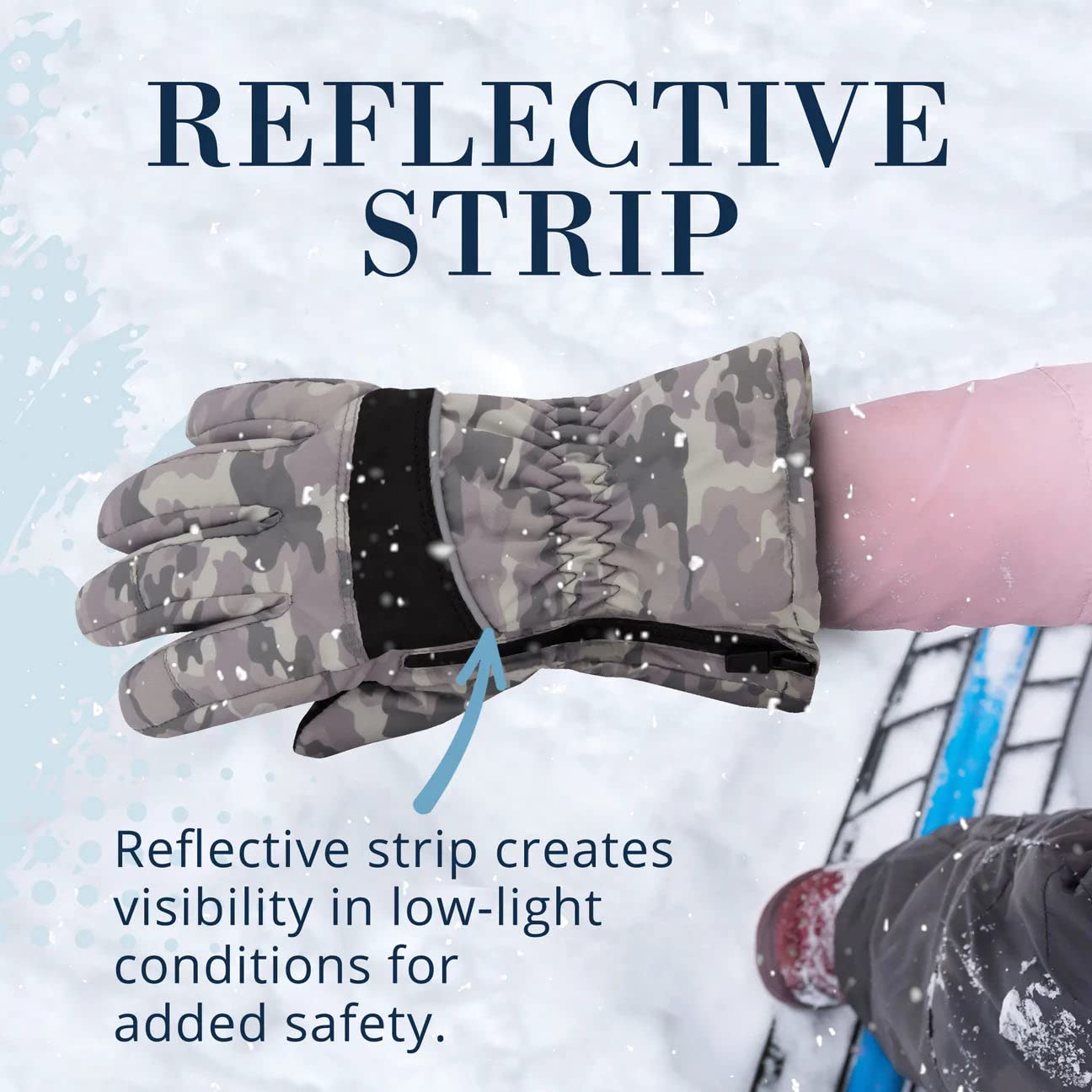 Andy & Evan Kids' Waterproof Snow Gloves Winter Gloves Side Zippers Touchscreen Ski Snowboard Sledding w/Warm Fleece Palms, Camo, Size 11-12
