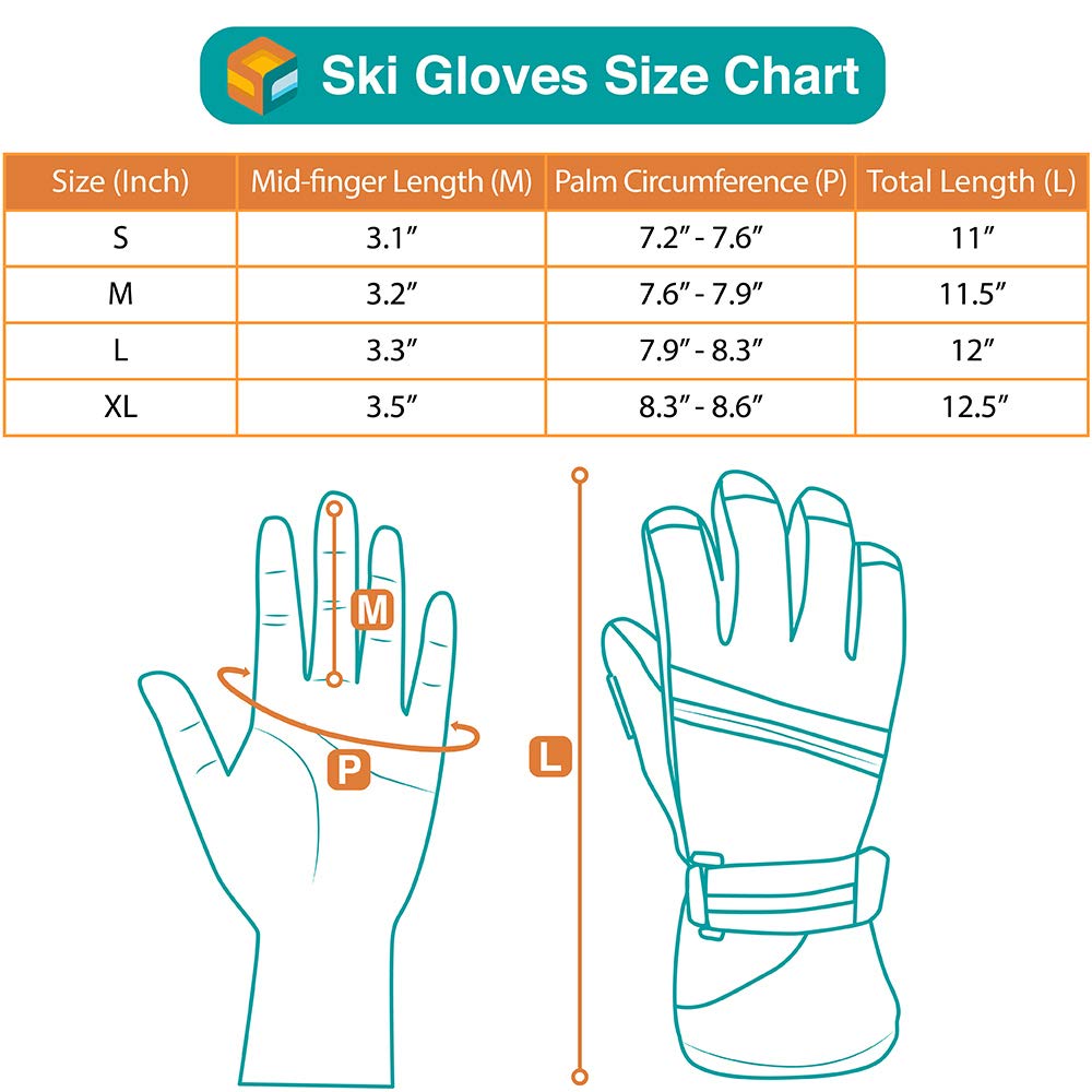 SUN CUBE Ski Gloves Men Women, Waterproof Thermal Winter Snow Gloves, Windproof 3M Thinsulate Snowboarding Snowmobile Skiing, Insulated Warmers Zipper Pocket Cold Weather Outdoor Snowboard, Gray L