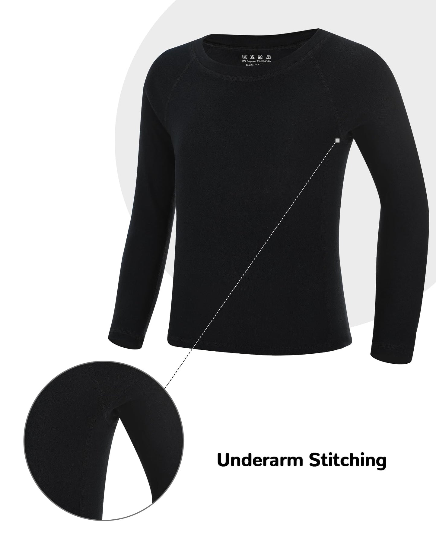 Runhit Youth Kids Thermal Underwear Set Skiing Base Layer Boys Thermal Underwear Set Long Sleeve Shirts Fleece Lined Leggings 2 Pieces Winter Cold Large Black