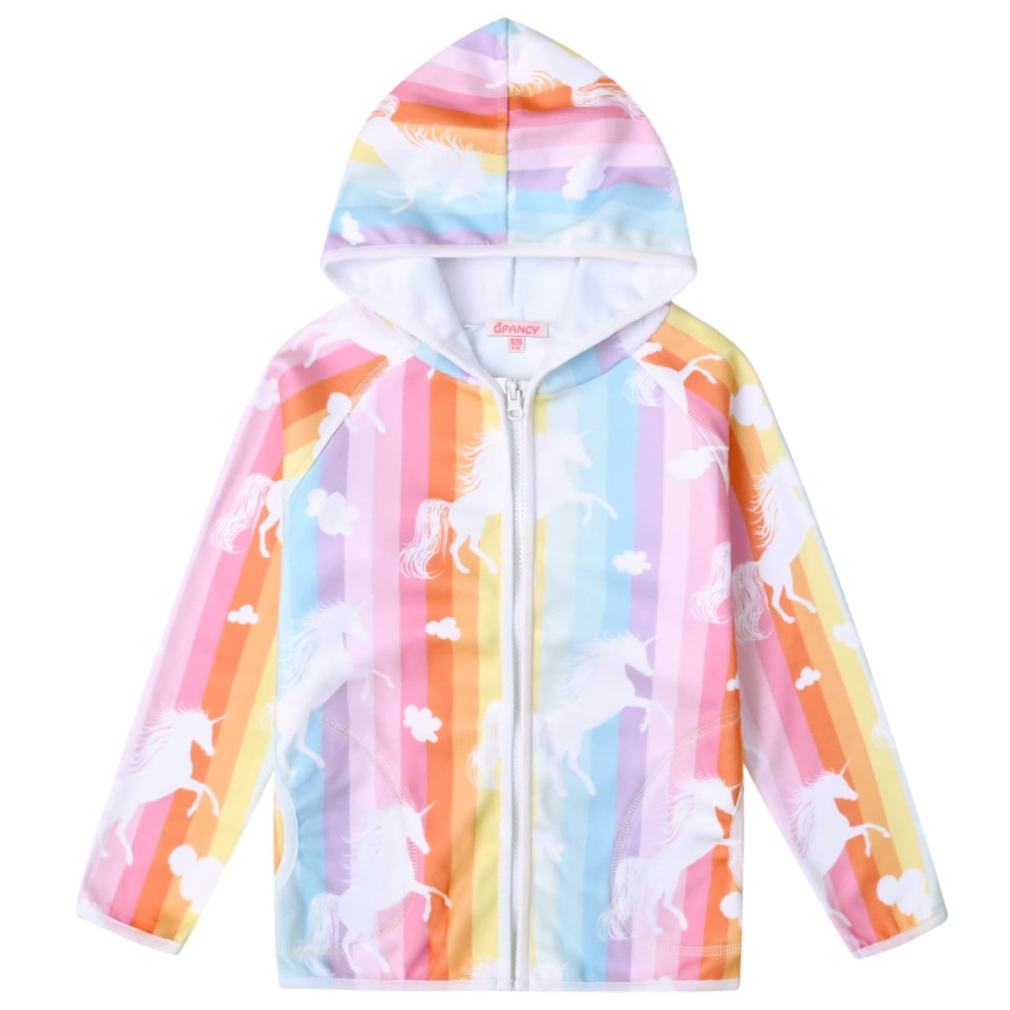 QPANCY Girls Rainbow Unicorn Zip Up Jackets Fleece Sweatshirts Kids Hoodie Fall Winter Clothes,Size 8 9