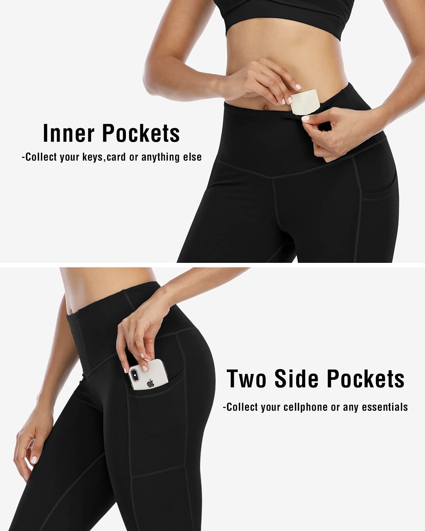 CHRLEISURE Fleece Lined Leggings Women with Pockets - Winter Warm Thermal Thick Tights High Waisted Yoga Pants(Black, M)