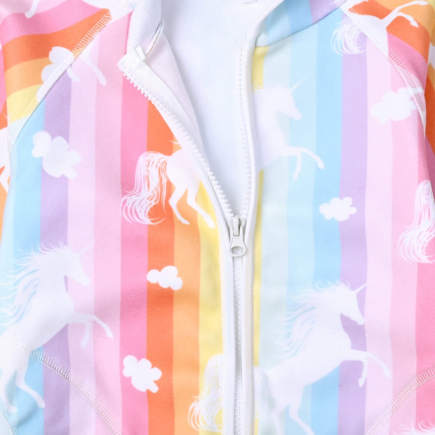QPANCY Girls Rainbow Unicorn Zip Up Jackets Fleece Sweatshirts Kids Hoodie Fall Winter Clothes,Size 8 9