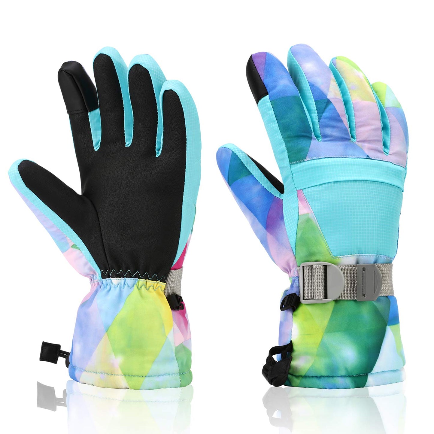 Yidomto Ski Gloves, Waterproof Touchscreen Snow Gloves, Warm Winter Gloves for Cold Weather, Thermal Snowboarding Gloves - for Men Women Kids Boys and Girls (Light Blue-M)