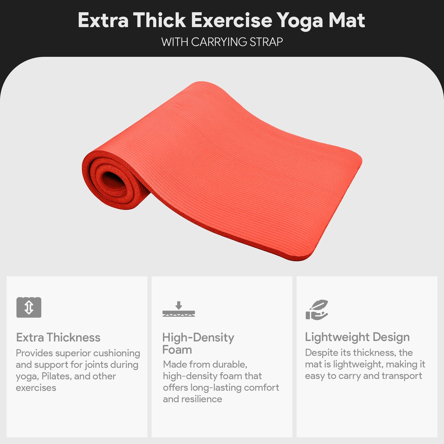 BalanceFrom All-Purpose 1-Inch Extra Thick High Density Anti-Tear Exercise Yoga Mat with Carrying Strap (Red)