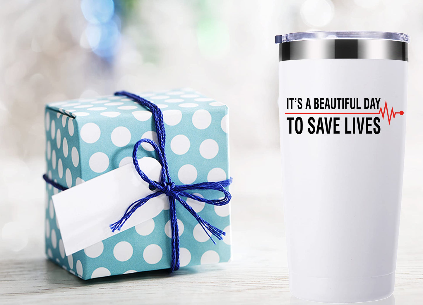 momocici It is a Beautiful Day to Save Lives 20 OZ Tumbler.Nurse Gifts,Doctor Gifts,Medical Practitioners Gifts.Birthday,Christmas,Graduation Gifts for Men,Women Friends Mug(White)