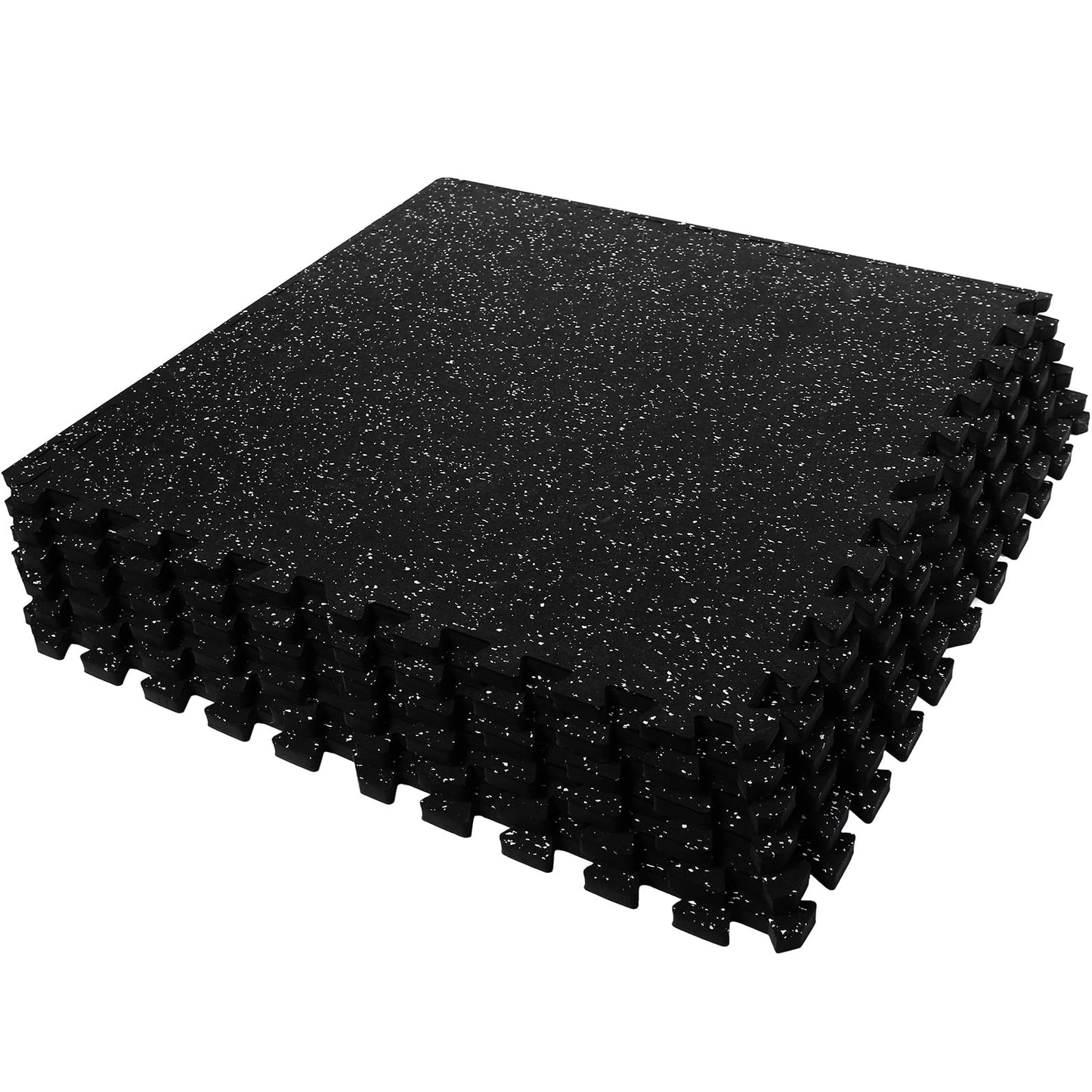 SUPERJARE 0.56'' Thick 6 Pcs 24 Sq Ft Rubber Top Exercise Equipment Mats, High Density EVA Foam Mats with Rubber Top, Interlocking Gym Flooring for Home Gym, Protective Workout Mat, Black/Grey