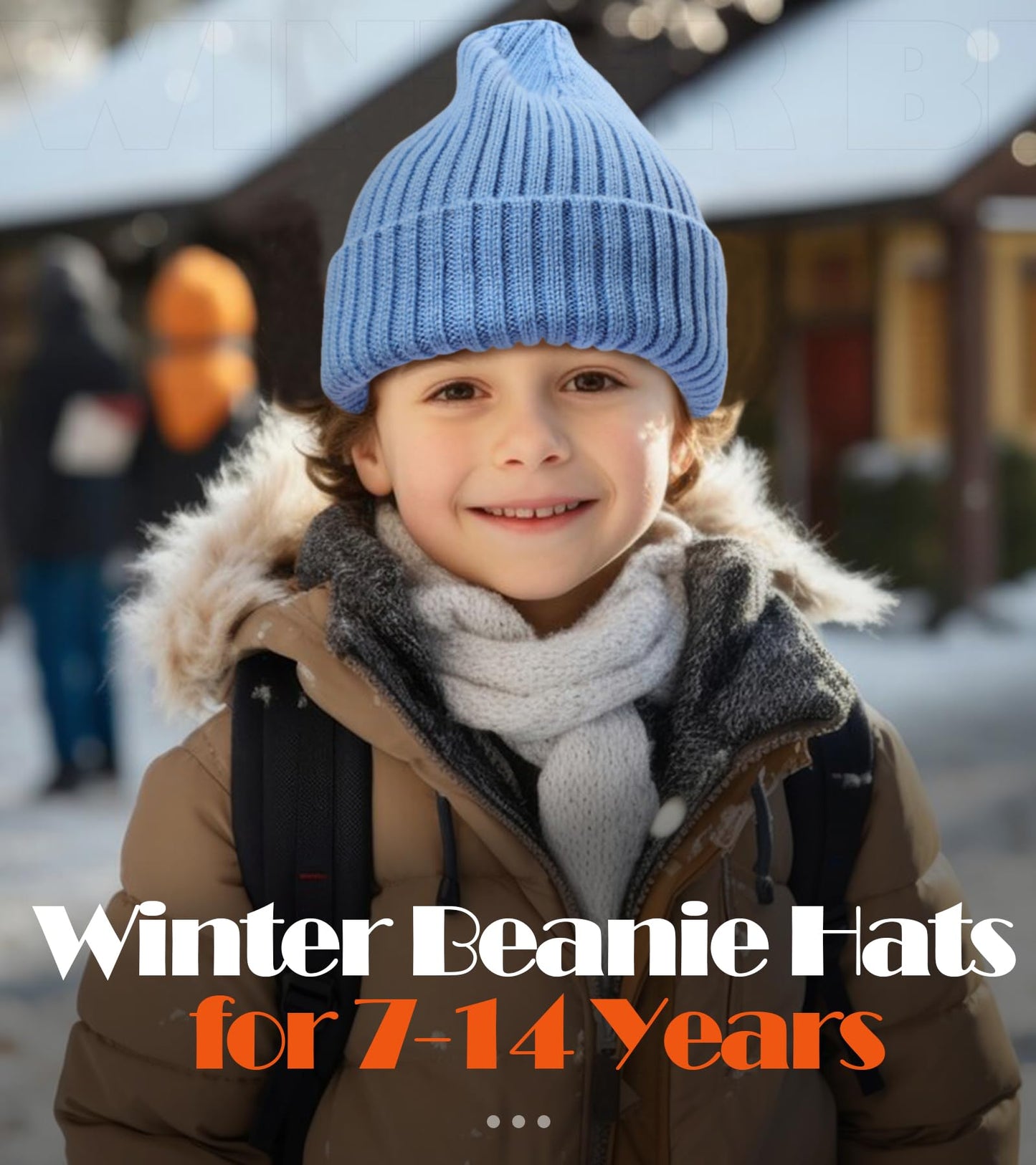 Kids Beanie - Merino Wool Ribbed Knit Winter Hat Classic Daily Skull Caps for Boys and Girls (Ages 7-14),Blue