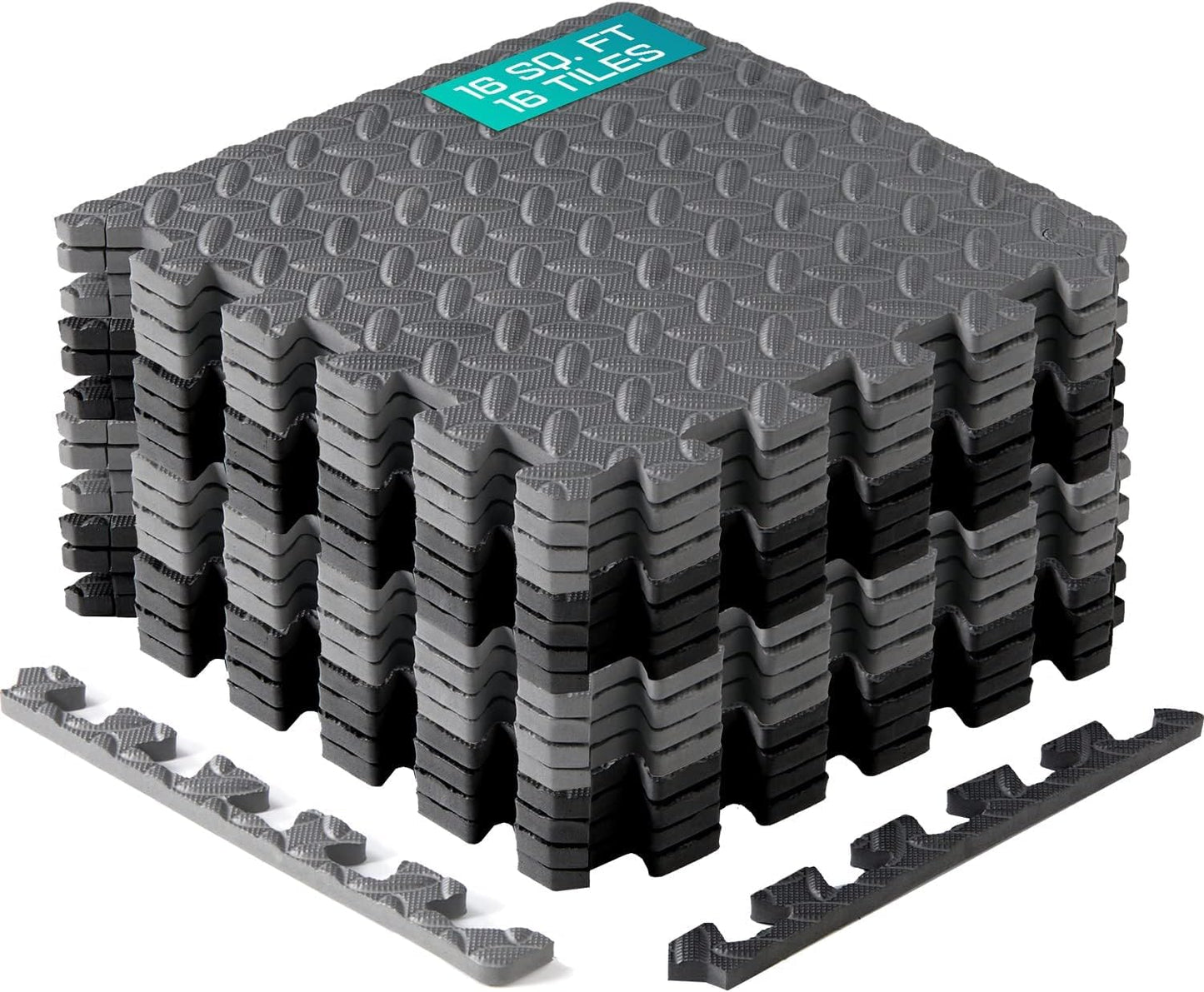 Yes4All Interlocking Foam Tiles, Non-Slip Foam Floor Tiles for Home Gym- Black and Gray, 16 tiles 12"x 12"x 7/16" cover 16 Sqft