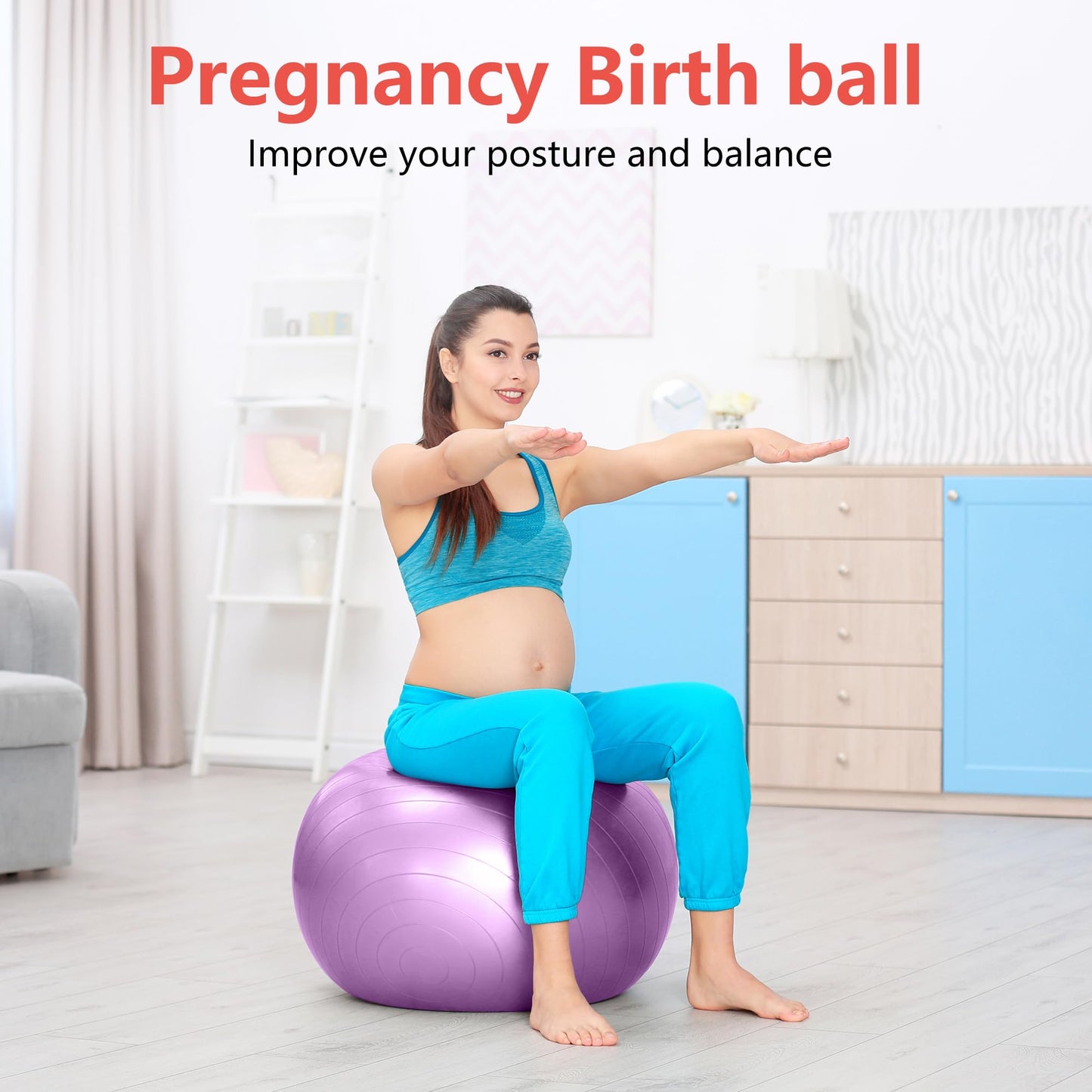PRIMASOLE Exercise Ball for Balance Stability Fitness Workout Yoga Pilates at Home Office & Gym 65cm Nail Pink